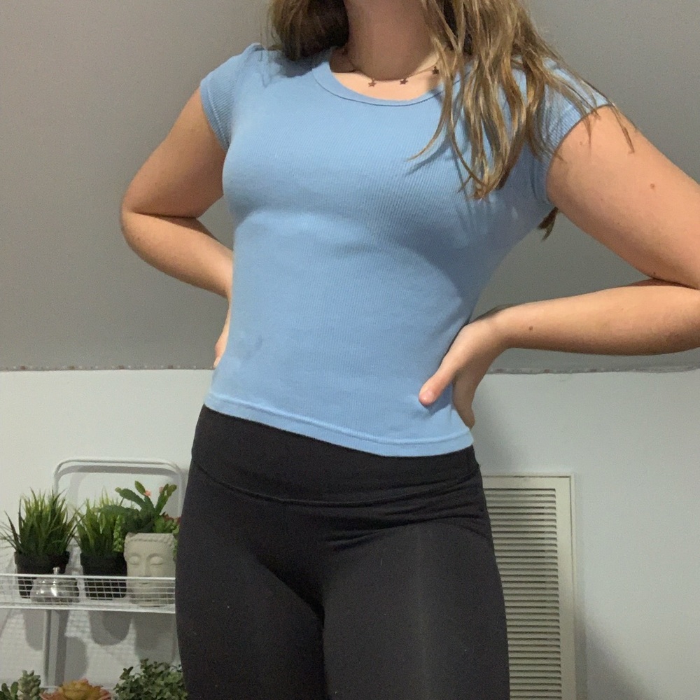 blue rubber short sleeve shirt